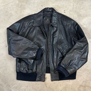 Vtg Byrnes & Baker Black Leather Bomber Jacket Mens XL 80s 90s Moto